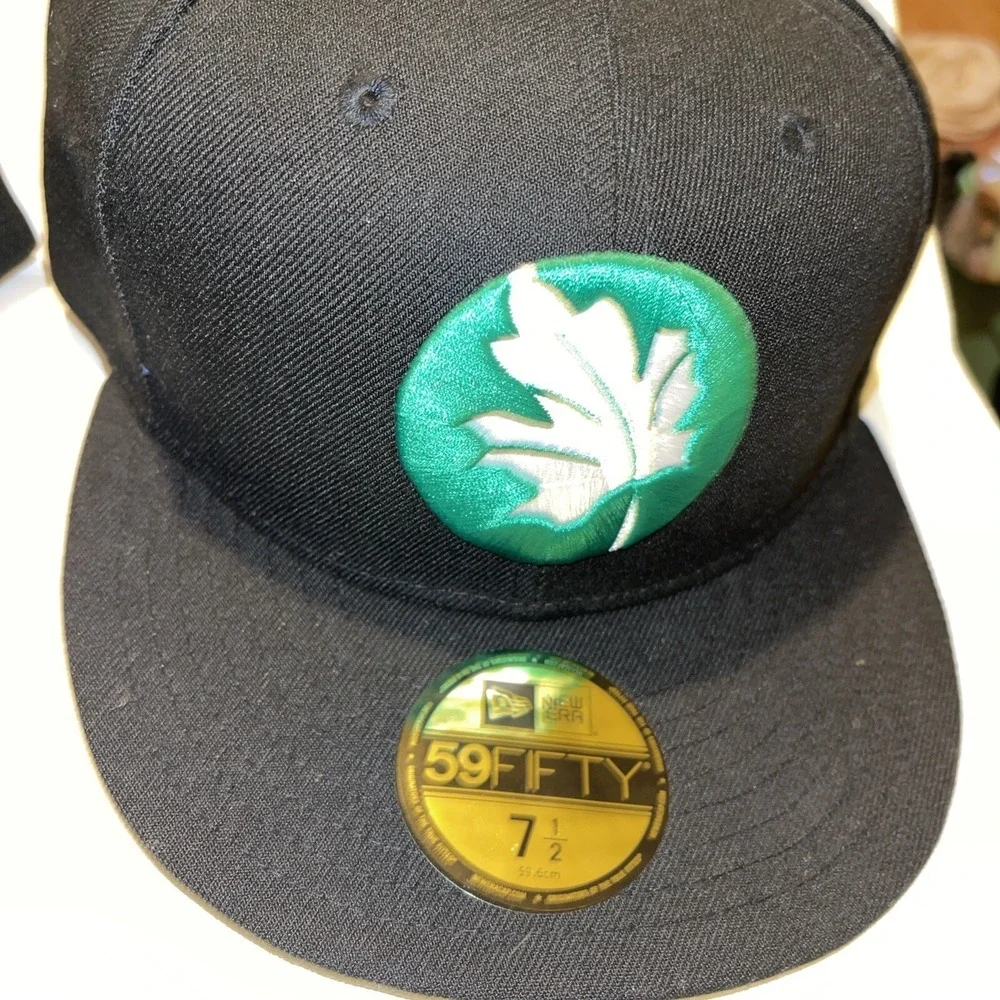 5 New Era Fitted Hat 59Fifty Size 7 1/2 & 71/4  custom promo Black Leaf Hats